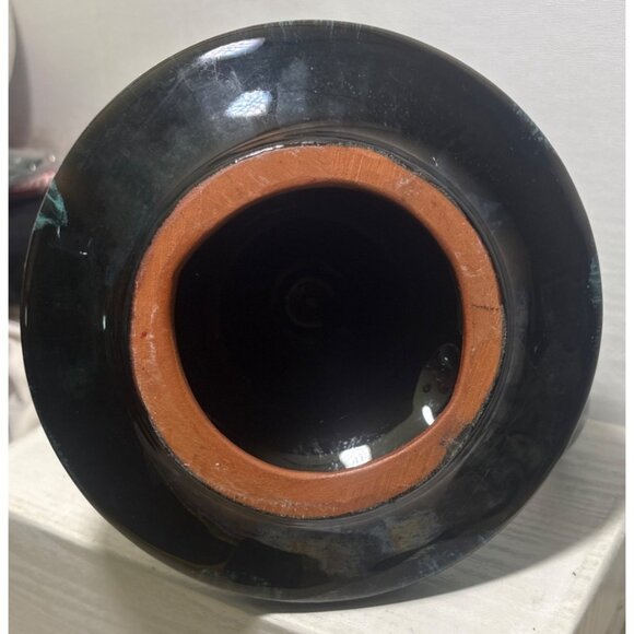 Blue Mountain Pottery Chamberstick Candle Holder Grn Drip Glaze 7" Tall MCM Vtg - Picture 6 of 8